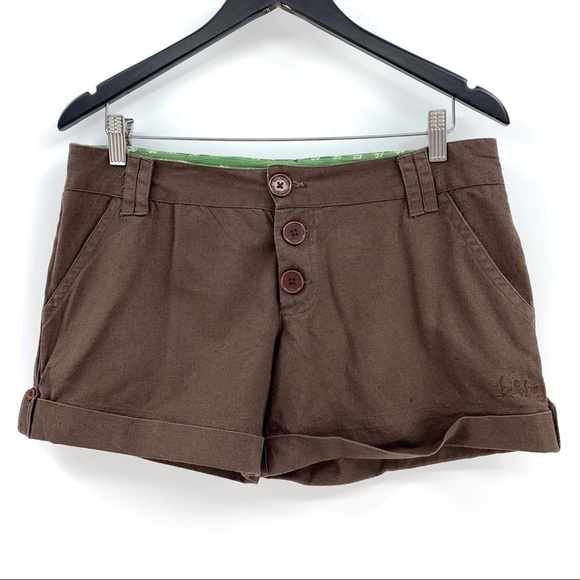 Billabong Brown Linen Blend Button Front Cuffed Shorts, 7 - Picture 7 of 15